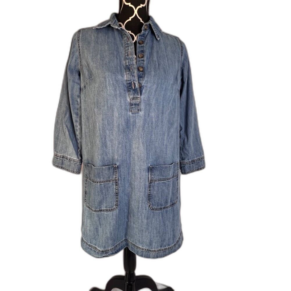 Old Navy Denim Blue Jean Shirt Dress 100% Cotton 1/2 Button Front Pockets Sz XS*